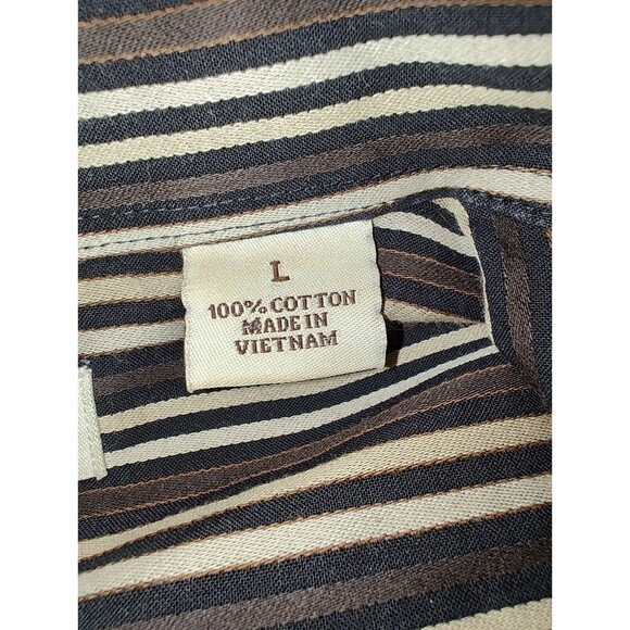 PERRY ELLIS Men's Black Brown Striped Long Sleeves Button-Down Shirt Size Large - Picture 6 of 16
